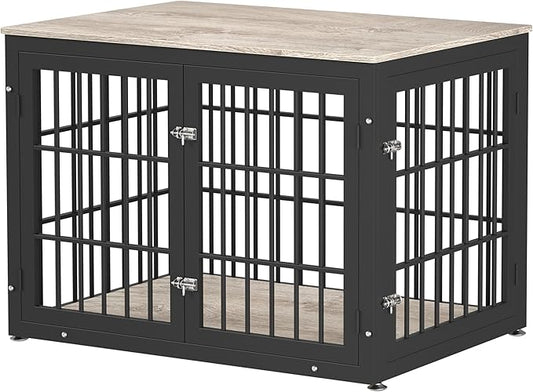 rehomerance 42 Inch Heavy Duty Dog Crate Furniture for Large and Medium Dogs, Decorative Pet House End Table, Wooden Cage Kennel Furniture Indoor, Grey