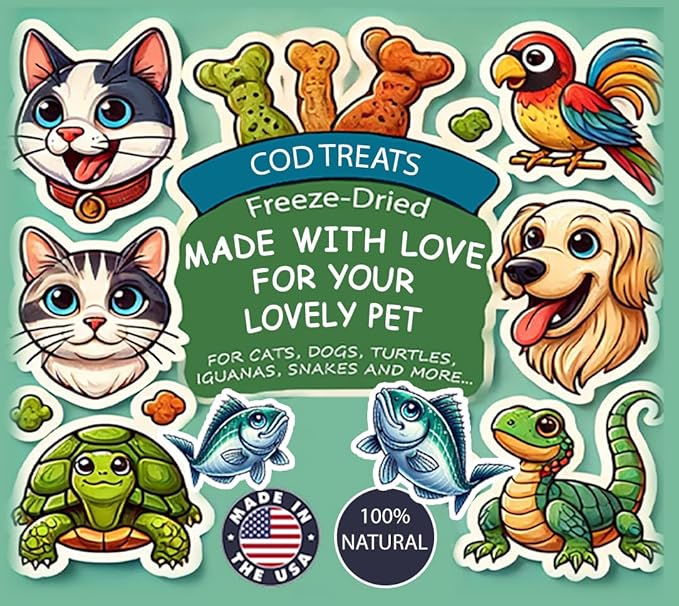 Freeze-Dried Cod Fish Pet Treats, 5 oz, Natural Multi-Pet Food for Dogs, Cats, Birds, Reptiles. Thoughtfully Crafted to Satisfy Multiple Types of Animal Companions.