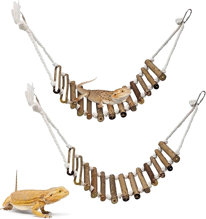 VCEPJH Reptile Bridge for Terrarium 2 Pack Wooden Bearded Dragon Climbing Ladder Hanging Flexible Swing Tank Deor Accessories for Gecko Hermit Crab Chameleons Turtle Lizard Frog