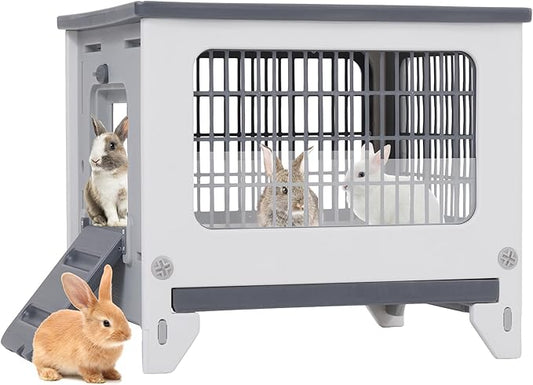 Rabbit Hutch Outdoor Indoor Plastic Waterproof Bunny Cage Enclosure Chew-Proof Rabbit House Guinea Pig Cage Pet House for Small Animals, One Room
