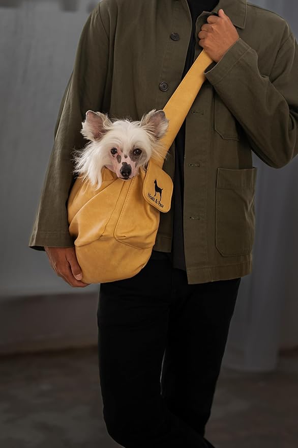Noah & Paw Dog Sling Carrier for Small Dogs 5-18lb, Dog Sling for Small Dogs and Cats, Dog Carrier with Adjustable Padded Strap, Vegan Leather Lined with Fur, Double Safety Feature, Machine Washable