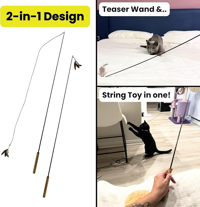 Forever Stick 1-Pack - The Unbreakable Cat Wand Toy, Durable Cat Toy Wand, Extra Long Cat String Toy, Cat Fishing Pole Toy for Bored Indoor Adult Cats, Cat Stick Toy, Cat Feather Wand, Cat Teaser Wand - Image 3