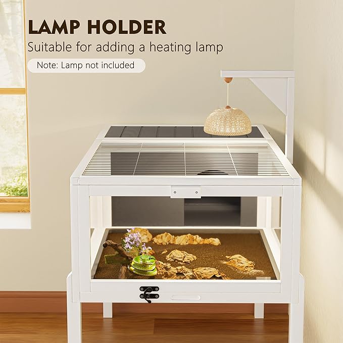 Turtle Habitat Enclosure, Large Wooden Tortoise House for Indoor and Outdoor Use, Reptile Enclosure with Openable Roof & Secure Locking System (Dark Grey, with Leg)