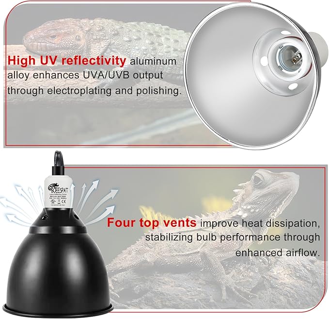 Large Caliber Reptile Lamp Cover Dome Supports Up to 250W, Diameter 7.0 Inch Heat Lamp/Light Fixture Dome Fit for E26 UVA/UVB Basking Bulbs, Perfectly Fit 250 watts Ceramic Heat Lamp