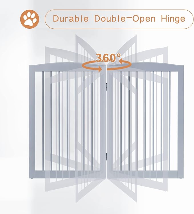 PUPETPO Freestanding Pet Gate for Dogs, Indoor Wooden Dog Gate for House, Foldable Dog Gate for Doorway, Stair, Gates for Dogs Indoor, 80 Inch Wide, 4 Panels 32", Grey