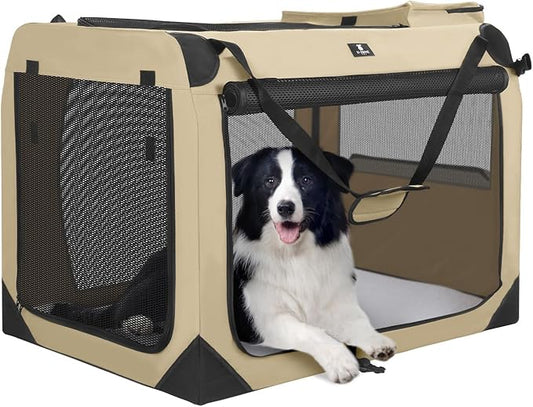 X-ZONE PET Dog Crate 3-Door Kennel, Collapsible Portable Soft Sided Pet Carriers for Indoor & Outdoor, Multiple (36-Inch, Rice White)