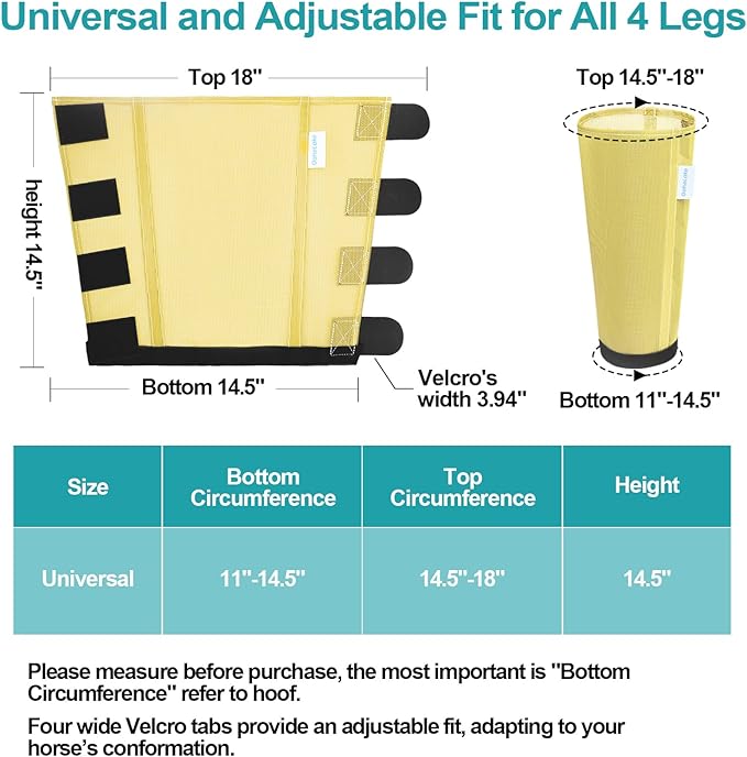 Mesh Horse Fly Boots Set of 4, Loose Fitting Leggings for Horses, Reduce Stressful Stomping, Breathable Adjustable and Universal Fit for 4 Legs, Reliable Stay Put (Pale Yellow)