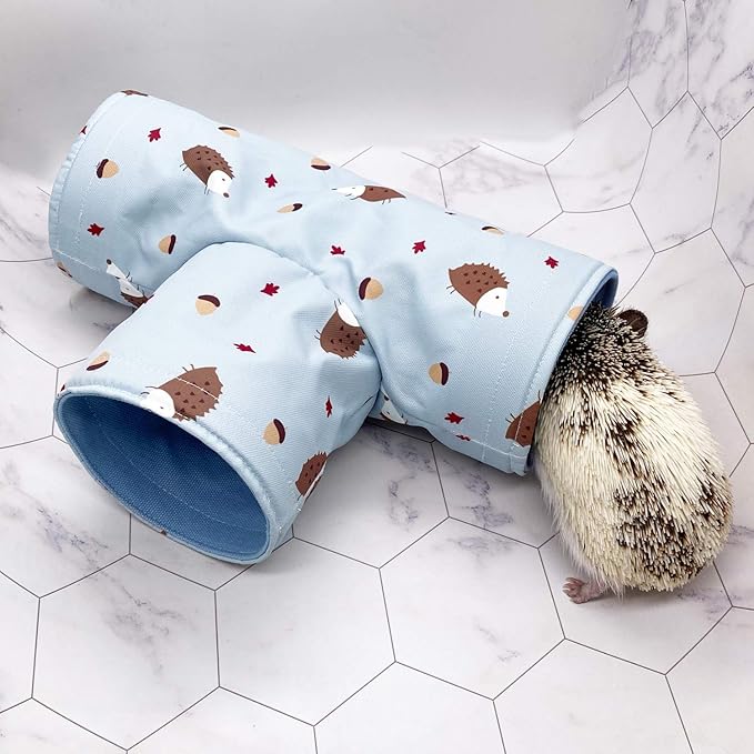 Handmade Small Animal 3-Way Hideout Tunnel Collapsible Pet Play Toy Tunnel Tube for Dwarf Rabbit Hamster Guinea Pig Chinchilla Sugar Glider Hedgehog (Blue)