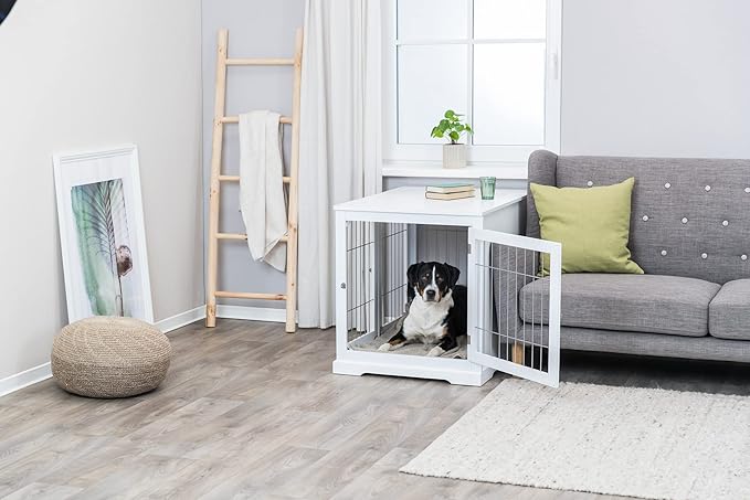 Trixie 38.7" Indoor Dog Crate, Wooden Crate Table for Dogs Up to 66 lb, Large Dog Kennel, Perfect in Any Room, White