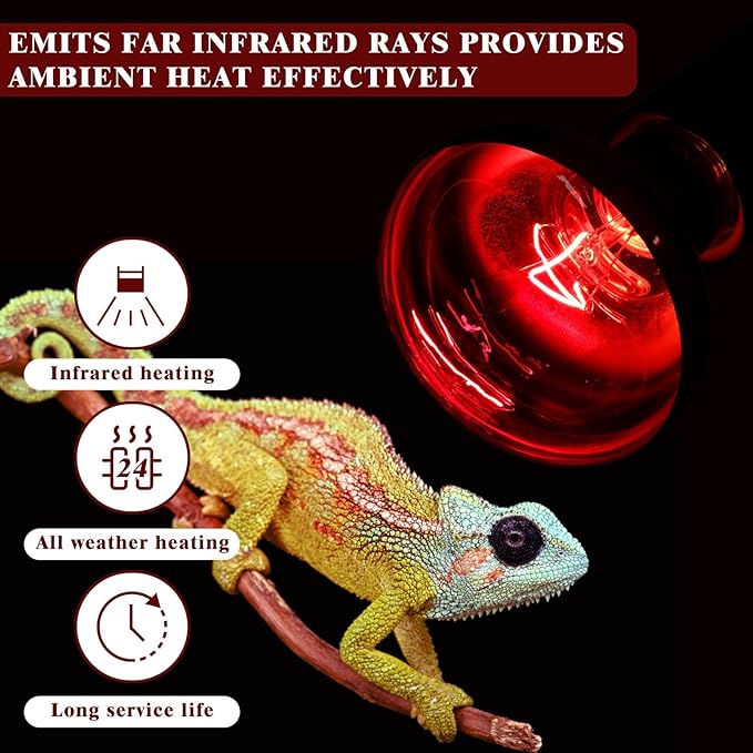 Reptile Heat Lamp,100W Red Basking Spot Lamp Bulb for Chickens Amphibians, Infrared Heat Emitter Light for Coop