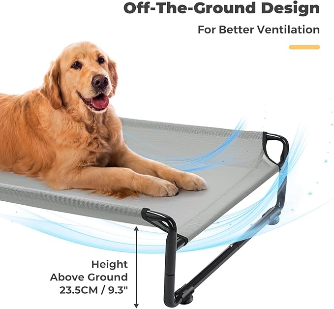 Veehoo Outdoor Elevated Dog Bed,Raised Dog Beds for Large Dogs, Washable Dog Cot with Headrest Sides, Non-Skid Feet, Breathable Mesh, Cooling Pet Hammock for Indoor or Camping, 42", Grey