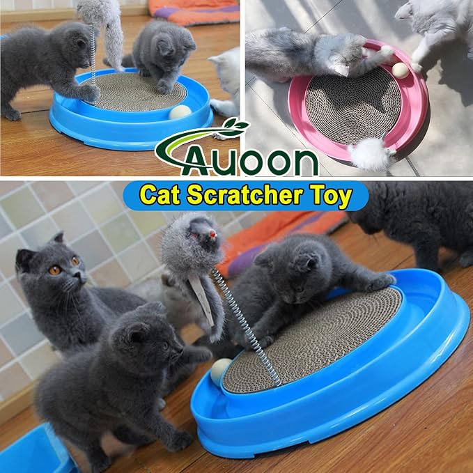 AUOON Cat Scratcher Toy with Ball Track for Indoor Cats and Kittens, Blue - Image 8