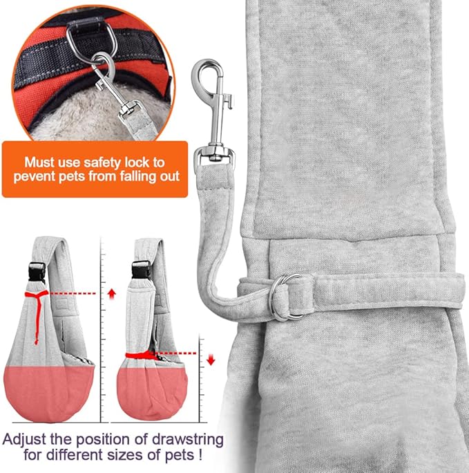 Tomkas Small Dog Sling Carrier - Zipper Pocket & Adjustable Strap & Zip Pocket - for 3-10 lbs Pets (Grey, M - Classic Pocket & Classic Strap)