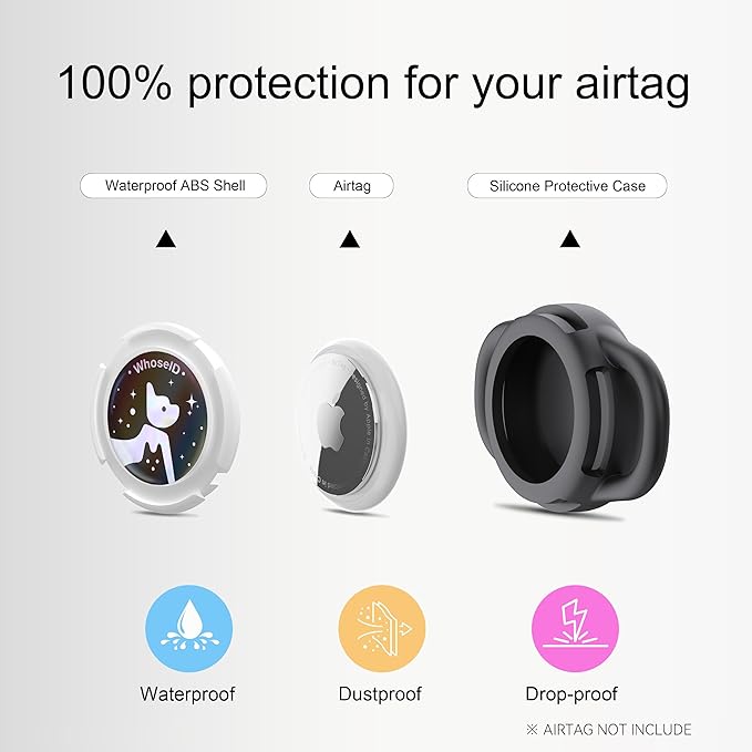 Waterproof Airtag Dog Collar Holder, Silicone & ABS Airtag Holder for Dog & Cat Collars, Ultra-Durable, Lightweight and Protective Airtag Case (Black&Pink-1, Small)