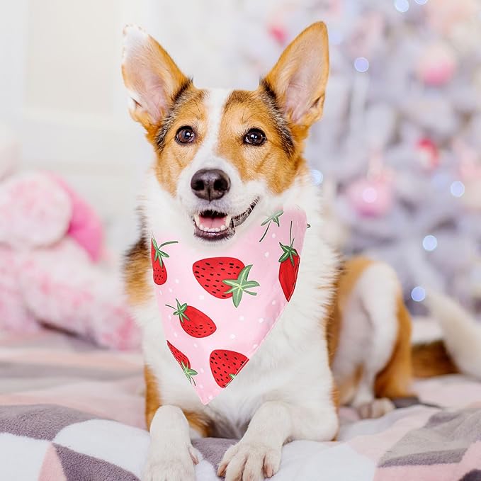 JarThenaAMCS 2Pcs Strawberry Dog Bandana Cute Summer Fruit Theme Triangle Pet Scarf Red Pink Adjustable Pet Neckerchief Bibs for Cat Dog Birthday Costume Accessories