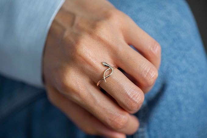 14k Solid Gold Snake Ring - 14k Gold Animal Rings for Women - Gift for Snake Lover - Reptile Lover Gifts - 14k Real Gold Gothic Jewelry