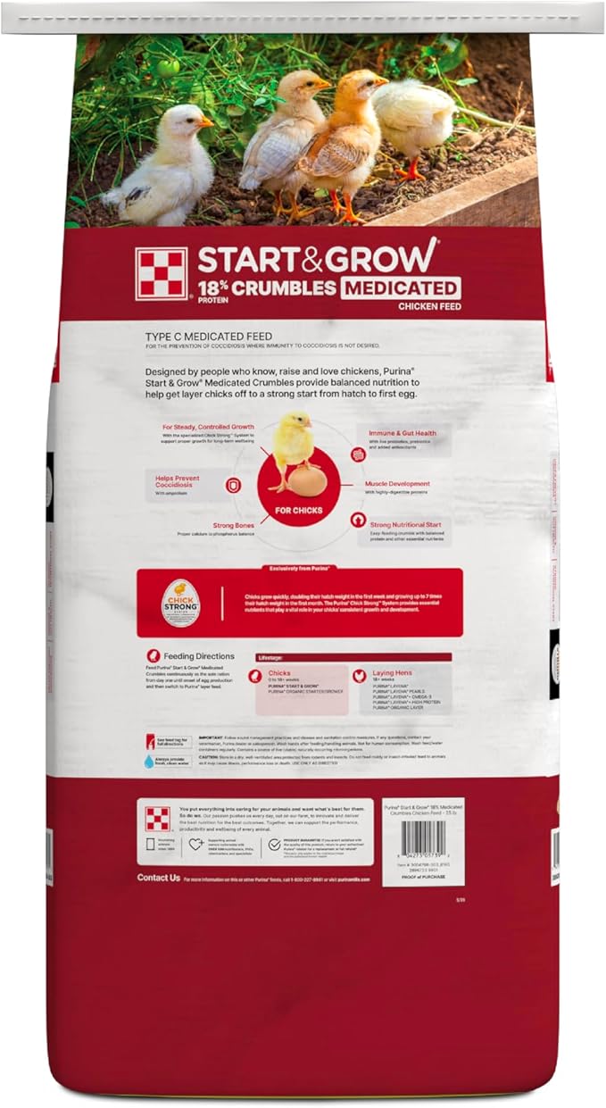 Purina Start & Grow | Nutritionally Complete Medicated Chick Feed Crumbles | 25 Pound (25 lb.) Bag
