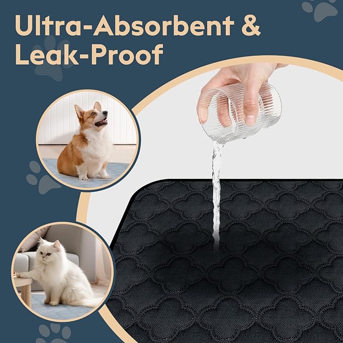 FunFurry Washable Pee Pads for Dogs - 2 Pack Reusable Waterproof Puppy Training Pads, Super Absorbent with Dog Paw Shape Non-Slip Backing (Dark Grey, 36" X 41")