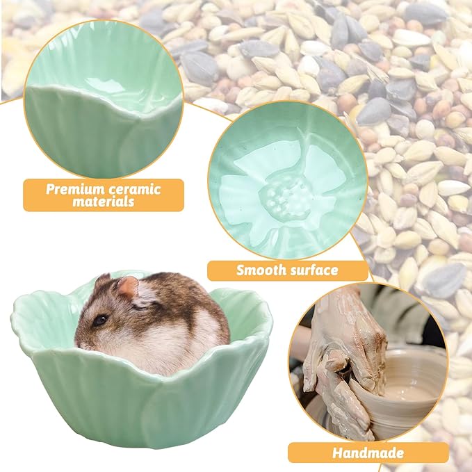 Tfwadmx 2 Pcs Ceramic Pet Hamster Bowl, Dwarf Hamster Food Bowl Feeder, Small Animal Food Dish for Guinea Pigs, Hedgehogs, Mice, Pygmy Hamsters, Robertsky'S Cheeky Mice (Cyan)