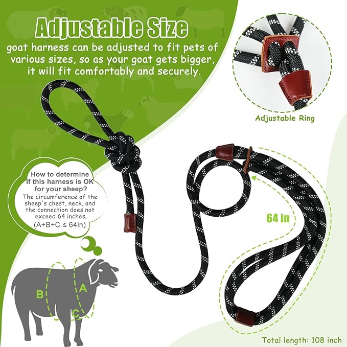 Goat Harness & Leash, Adjustable Step-in Sheep Harness, Goat Accessories, Livestock Halter Supplies for Goats and Sheep (Large)