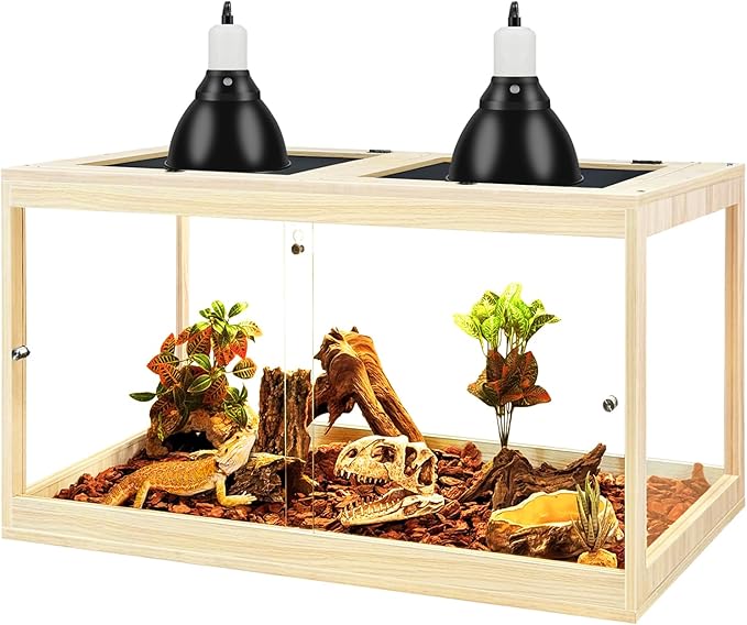 PROLEE Reptile Tank, 31 Gallon Beard Dragon Tank, Tempered Glass Reptile Encloure and Snake Tank with Locking Design for Lizard,Gecko,Chameleon (24"X15.5"X15.5",Oak)