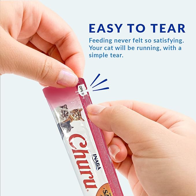 INABA Salmon Churu Cat Treats, Lickable, Squeezable Creamy Pur??e Cat Treat with Green Tea Extract & Taurine, 0.5 Ounces Each Tube, 20 Tubes, Salmon & Tuna Variety Box - Image 3
