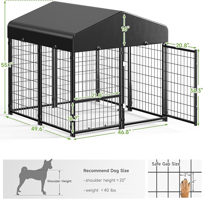 Dog Kennel Outdoor, Weatherproof Outside Dog Kennel with Roof & Removable Dog Door, Outdoor Kennels Dog Enclosure Run for Small Medium Dogs (4'L x 4'W x 4.6'H)