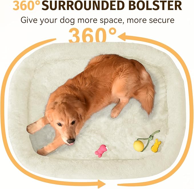Orthopedic Dog Bed for Large Dogs, Waterproof Dog Bed for Large Size Dogs with Bolsters, Egg Crate Foam Sofa Bed with Washable Removable Cover & Non-Slip Bottom, Pink