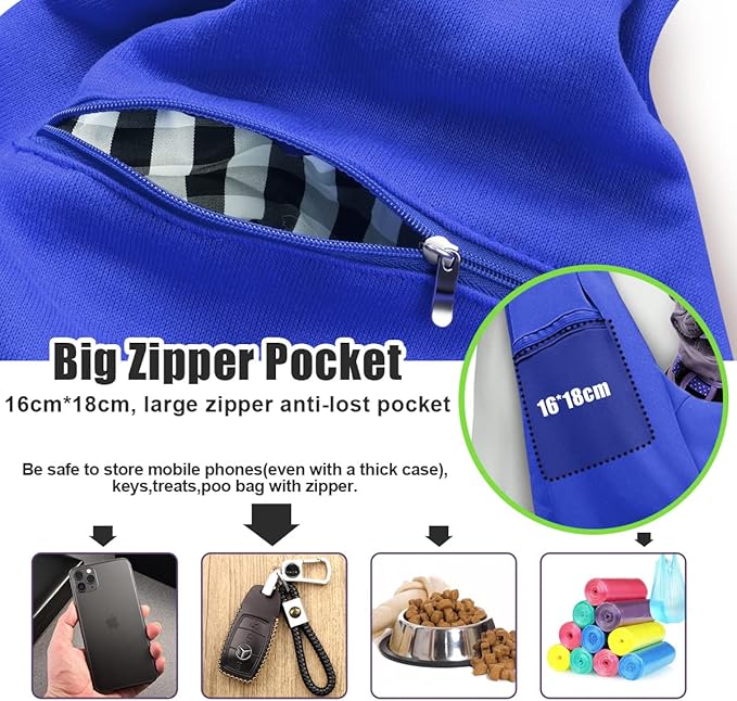 Tomkas Small Dog Sling Carrier - Zipper Pocket & Adjustable Strap & Zip Pocket - for 3-10 lbs Pets (Royal Blue, M - Zipper Pocket & Classic Strap)