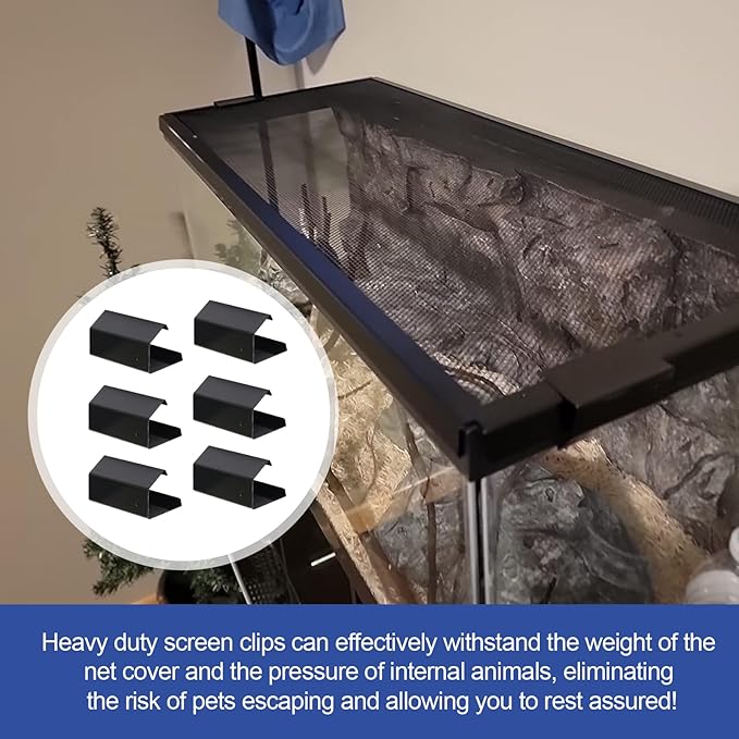 6PCS Reptile Screen Tank Clips, Terrarium Covers Heavy Duty Screen Clips for 5-29 Gallons, Reptile Aquarium Lid Clip, Screen Tank Metal Clip Escape for an Array of Reptiles from Terrarium