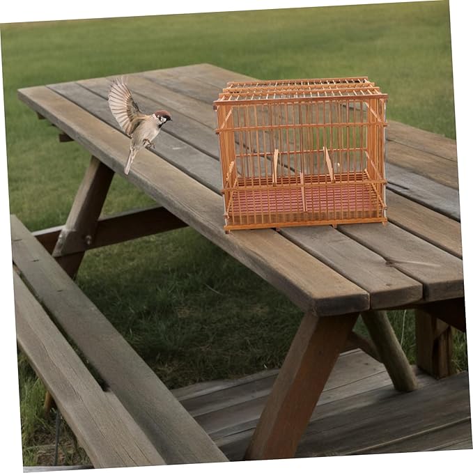 Bamboo Woven Small Bird Cage Lightweight Portable Carrier for Parakeet Finch and Canary Travel for Small Birds Stylish Design for Outdoor Use