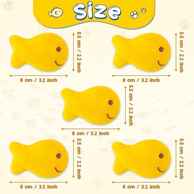 L1rabe Goldfish Cracker Catnip Stuffed Toys for Cats- Black Cat Appreciation Day 5P Goldfish Organic Kittens Toys Funny Yellow Indoor Cats Chew Bite Teething Tools Kittens Interactive Pet Supplies - Image 2