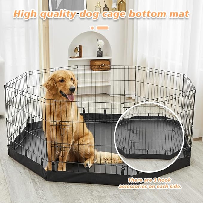 PJYuCien Dog Playpen Bottom Pad, Fits 24 Inch 8 Panels Regular Octagon Metal Exercise Pet Pen, Elastic Buckles Connections, Black (Note: Fence Not Included)
