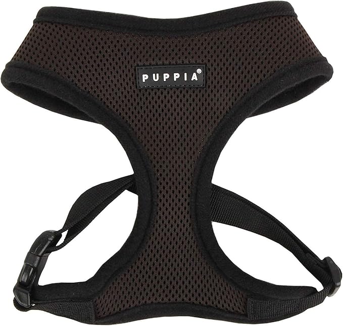 Puppia Soft Dog Harness No Choke Over-The-Head Triple Layered Breathable Mesh Adjustable Chest Belt and Quick-Release Buckle, Brown, Medium