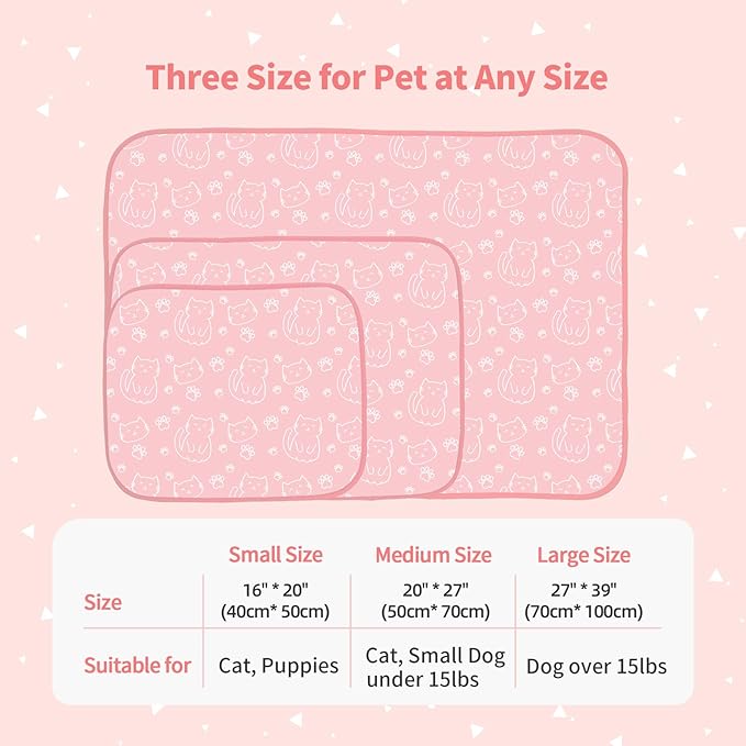 NWK Pet Cooling Mat -Q-Max>0.345 Ice Silk Cooling Mat for Dogs & Cats Portable & Washable Pet Cooling Blanket, Car Seats, Beds for Summer (Pink Cat, 20'' X 16'' X 0.3'')