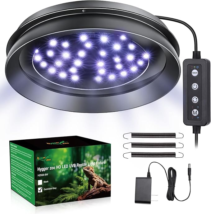 UVB Light for Reptiles with Dimming, LED UVB Light Bulb Fixture for Bearded Dragon Gecko Lizard Turtle Snake, Adjustable Brightness UVA UVB Lamp for Tropical & Desert Reptile Tank Accessories 8W Grey