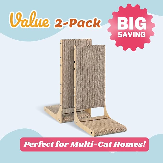 Zakkart 2-Pack L-Shaped Cat Scratching Board, Cardboard, 25.6" Tall (L) - Image 2