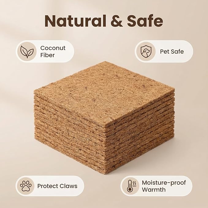 10Pcs Reptile Carpet Mat Chicken Coop Nesting Mat 12 * 12" Natural Coconut Fiber Pet Mat Substrate Liner Terrarium Planter Liner for Lizard Turtle Snake Gecko Bearded Dragon Tortoise