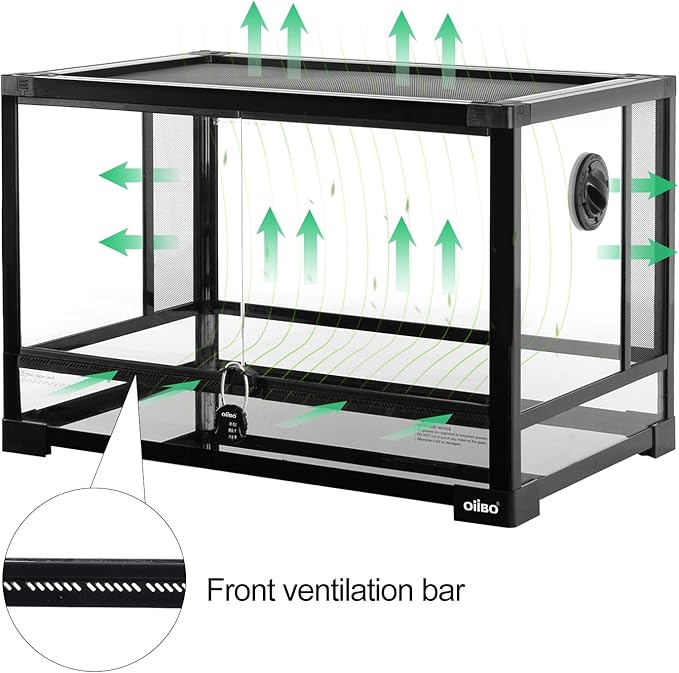 OIIBO Full Vision Glass Reptile Terrarium 27 Gallon, Double Hinge Door with Screen Ventilation Reptile Tank 24"x16"x16" (Knock-Down)