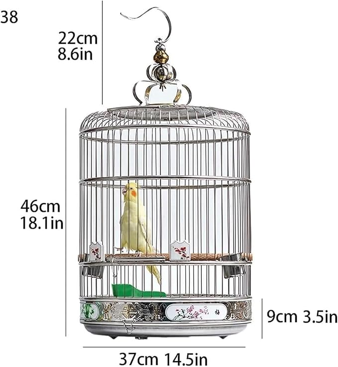 Bird Cage Round Bird Aviary Stainless Steel Tall Tiel Cage Hanging Parrot Cage Bird Carrier Travel Carrier Cage Flight Birdcage(6.5)
