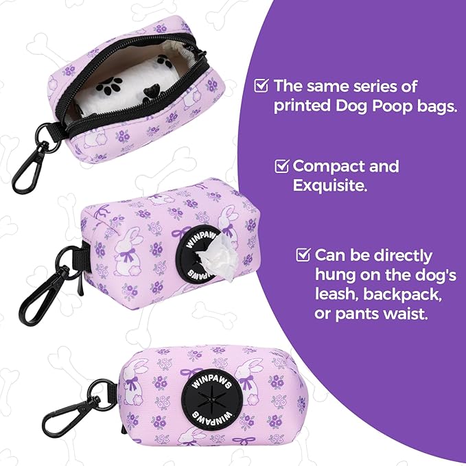 Dog Harness and Leash Collar Set with Dog Poop Bag Holder and Bandanas, Escape Proof Adjustable Puppy Cat Vest with Soft Mesh Padded, Pet Supplies for Small Medium Large Dogs Kitten(Purple, M)
