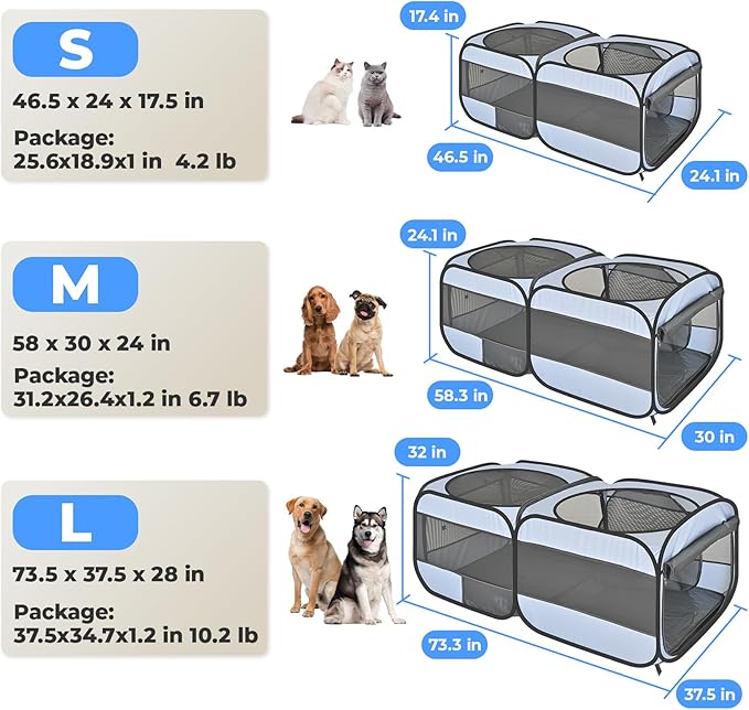 2-in-1 Pop Up Cat Playpen, Detachable into 2 Separate Pens with Additional Doors, Assembly-Free Portable Dog Crates Pet Pen Tent Kennel Kitten Puppy Enclosure Cage Indoor Outdoor Foldable Condo(S)