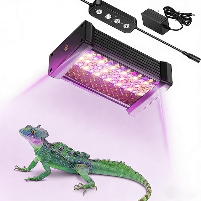Reptile UVB Light & Heater Lamp, 5inch Aluminum UVA UVB LEDfor Rainforest and Desert Reptiles, Geckos, Chameleons and Bearded Dragons, Adjustable 6/10/12H Timer, Dimmable with 3 Lighting Modes