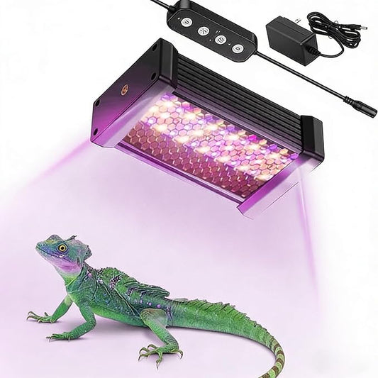 Reptile UVB Light & Heater Lamp, 5inch Aluminum UVA UVB LEDfor Rainforest and Desert Reptiles, Geckos, Chameleons and Bearded Dragons, Adjustable 6/10/12H Timer, Dimmable with 3 Lighting Modes
