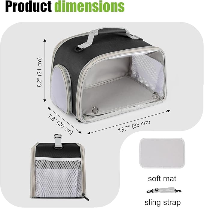 WEVONIGU Expandable Small Animal Backpack Carrier with Clear Bubble Window Large Space Travel Cage for Hedgehog Rat Parrot,Bearded Dragon,Sugar Glider,Airline Approved (Black, Carrier)