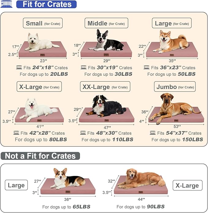 Outdoor Extra Large Dog Crate Bed, XXL Waterproof Dog Bed for Giant Breeds Dogs, 47x29 Inch Orthopedic Egg Crate Foam Pet Mat with Removable Cooling Cover, Pink