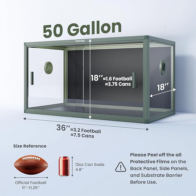 Phailozoo 50 Gallon Bearded Dragon Tank, Reptile Enclosure for Easy Maintenance, Front Opening Reptile Tank with Top Screen Ventilation & Glass Sliding Door 36''x18''x18''