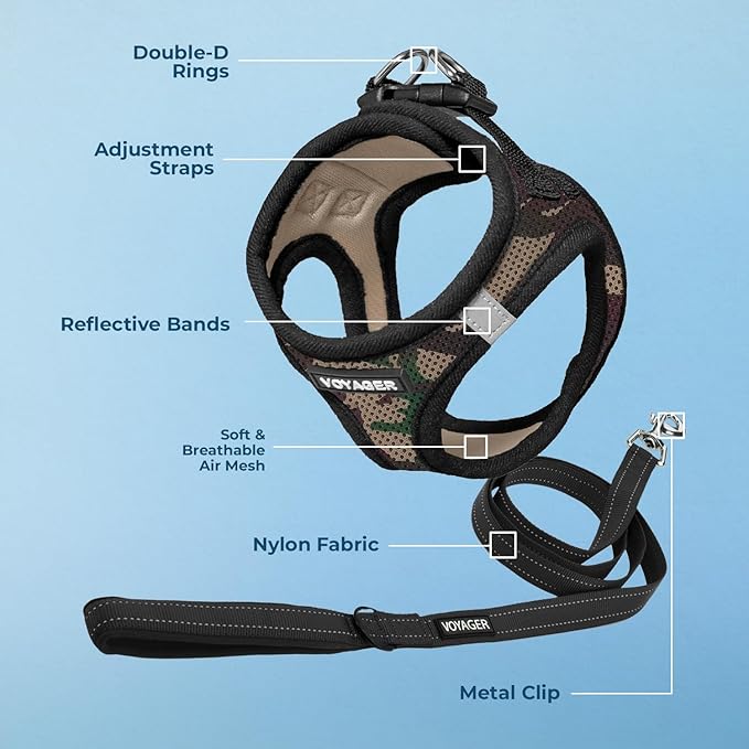 Best Pet Supplies Voyager Step-in Air All Weather Mesh Harness and Reflective Dog 5ft Leash Combo with Neoprene Handle, for Small, Medium and Large Breed Puppies - Set (Army/Black Trim), X-Small