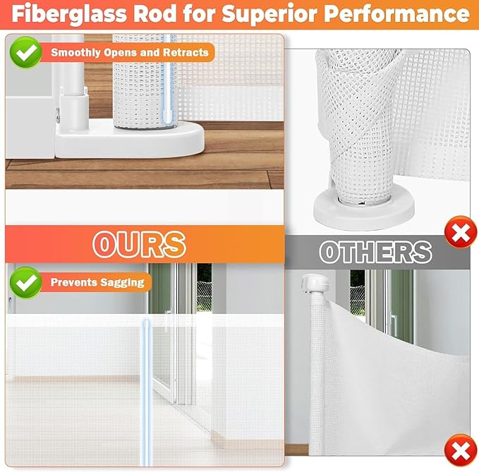Retractable Baby Gates for Stairs, 78" Wide Retractable Dog Gate Pet Gate, 34" Extra Tall Child Safety Gate Toddler Mesh Gate with Support Rods for Doorways, Hallways, Deck, Porch, Indoor, Outdoor