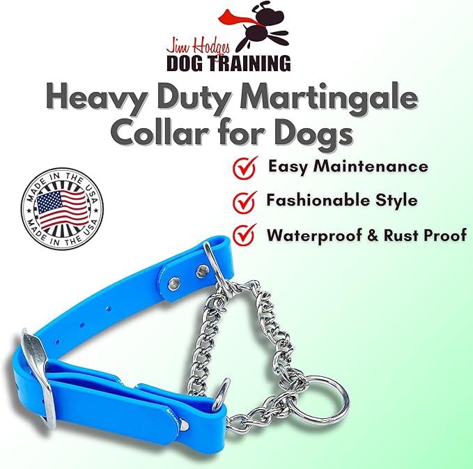 Martingale Collar for Dogs, Biothane, Stainless Steel Hardware, No Pull, Made in The USA, Professional Grade, Medium Light Blue